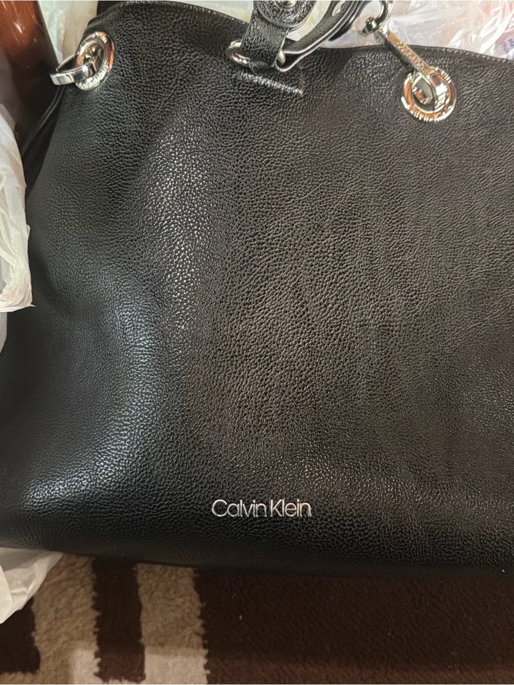 Calvin Klein Black Leather Shoulder Bag with Silver Hardware - Picture 5 of 6